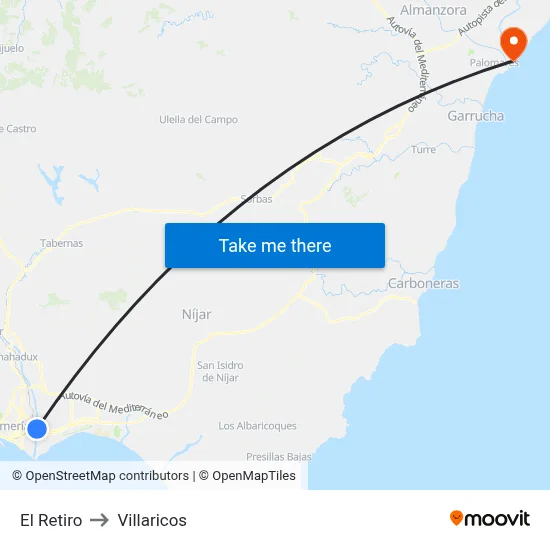 El Retiro to Villaricos map