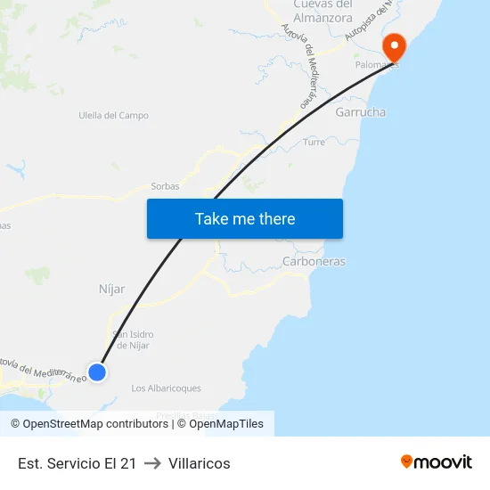 Est. Servicio El 21 to Villaricos map