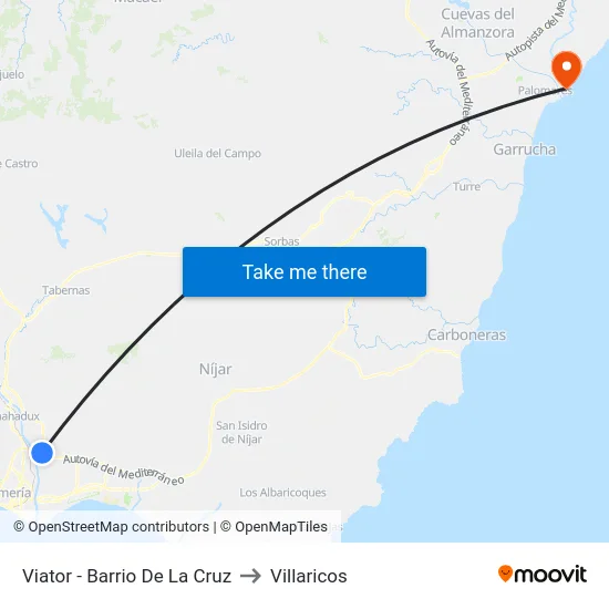 Viator - Barrio De La Cruz to Villaricos map