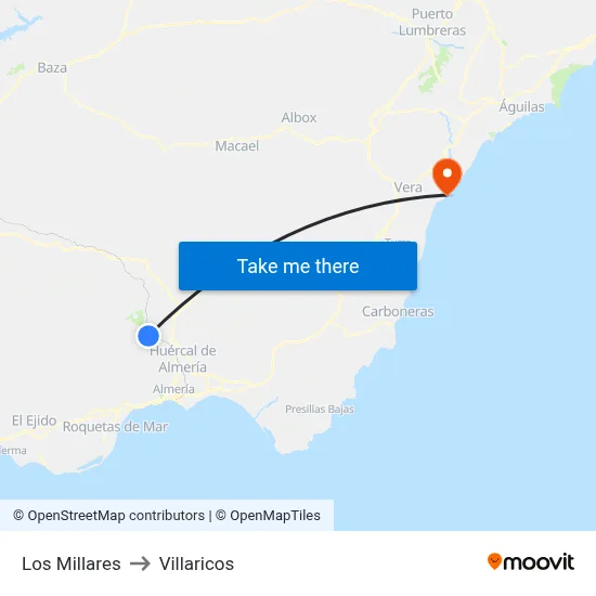 Los Millares to Villaricos map
