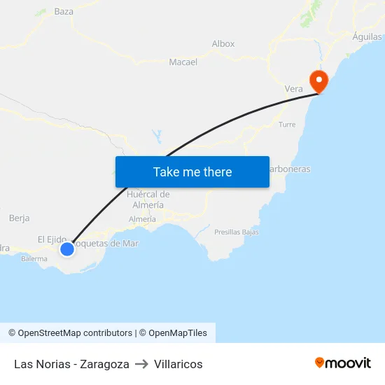 Las Norias - Zaragoza to Villaricos map