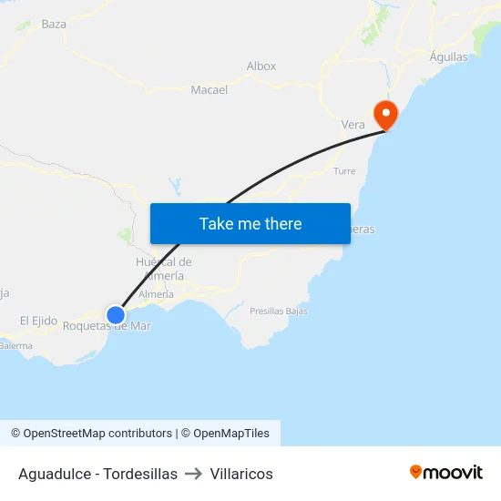 Aguadulce - Tordesillas to Villaricos map