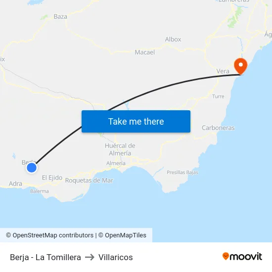 Berja - La Tomillera to Villaricos map