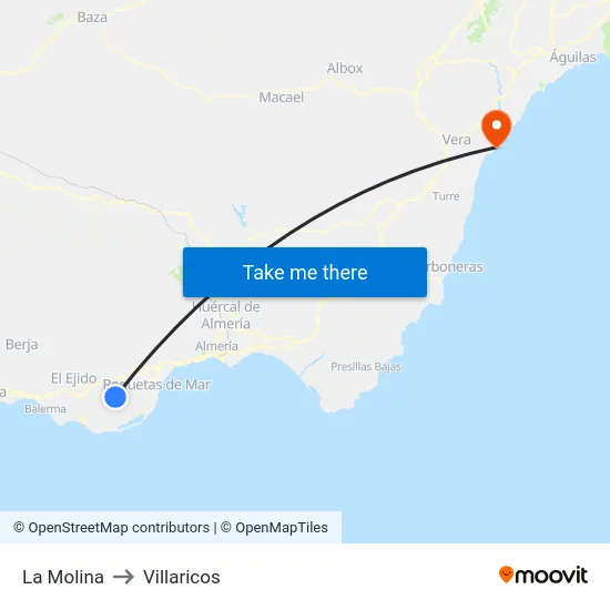 La Molina to Villaricos map