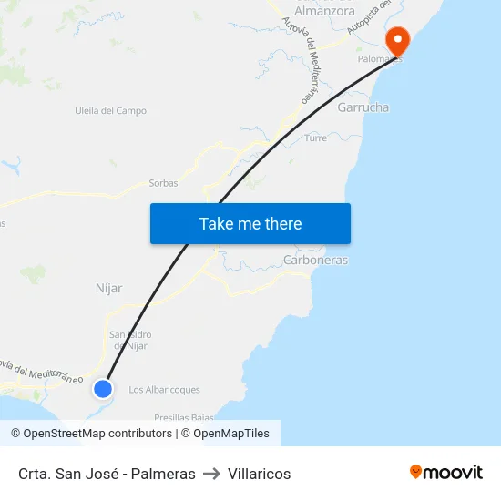 Crta. San José - Palmeras to Villaricos map