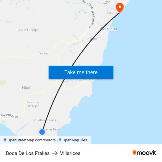 Boca De Los Frailes to Villaricos map