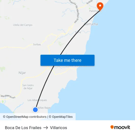 Boca De Los Frailes to Villaricos map