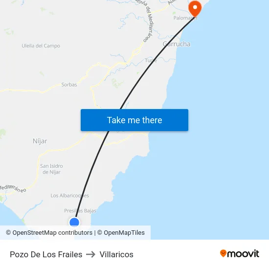 Pozo De Los Frailes to Villaricos map