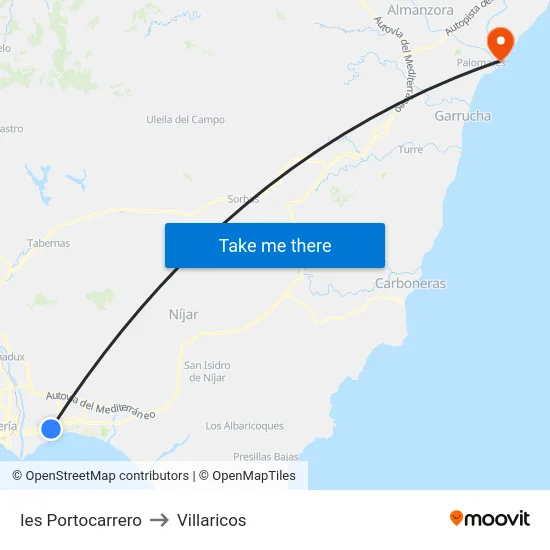 Ies Portocarrero to Villaricos map