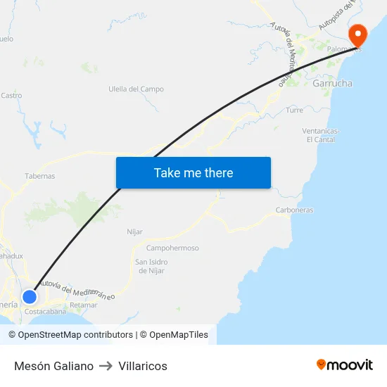 Mesón Galiano to Villaricos map