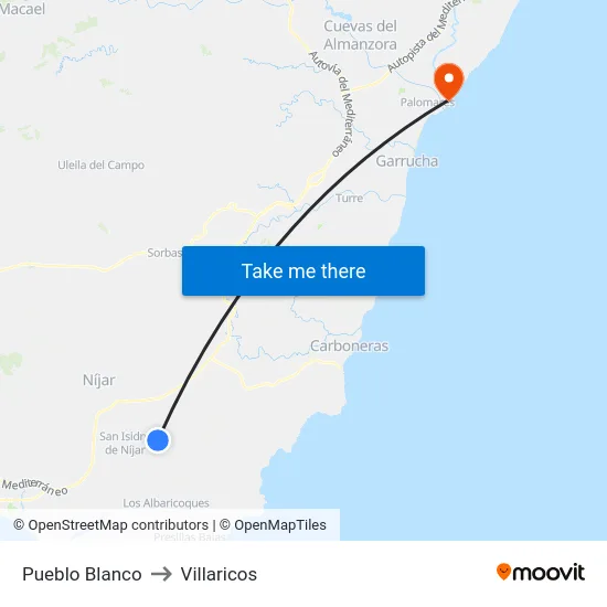 Pueblo Blanco to Villaricos map