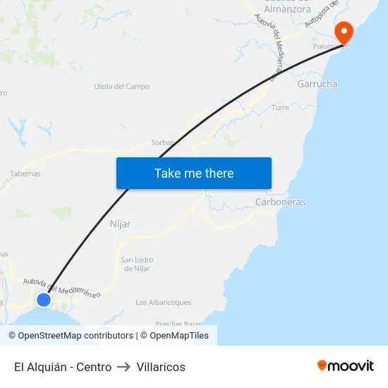 El Alquián - Centro to Villaricos map
