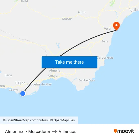 Almerimar - Mercadona to Villaricos map