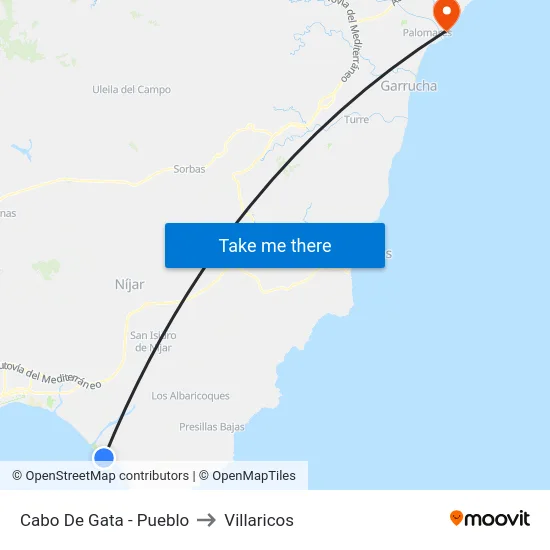 Cabo De Gata - Pueblo to Villaricos map