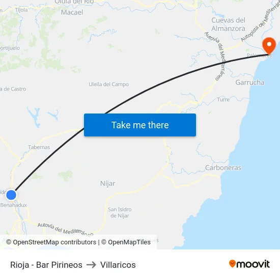 Rioja - Bar Pirineos to Villaricos map