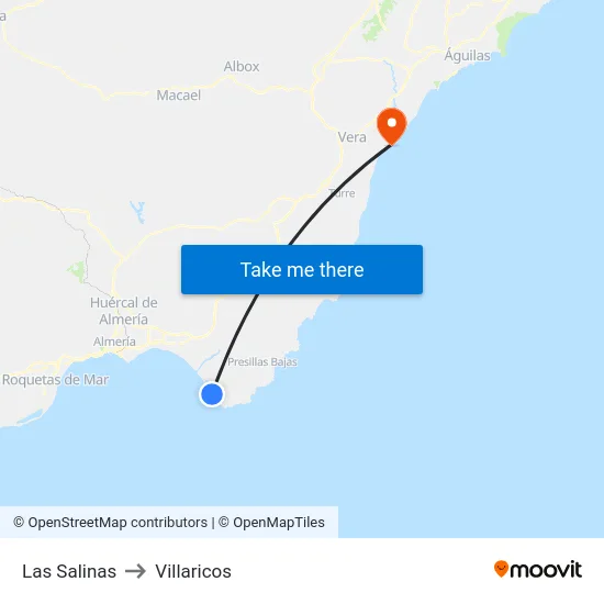 Las Salinas to Villaricos map