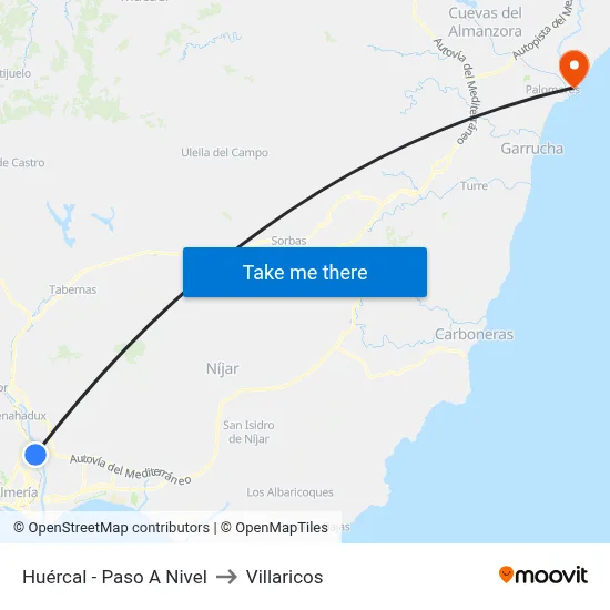 Huércal - Paso A Nivel to Villaricos map