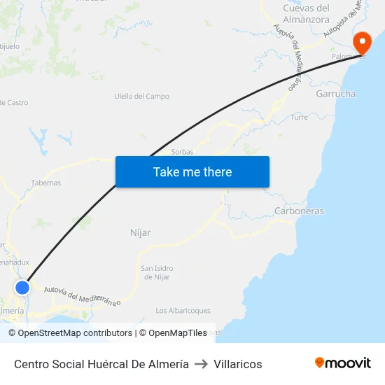 Centro Social Huércal De Almería to Villaricos map