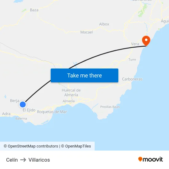 Celín to Villaricos map