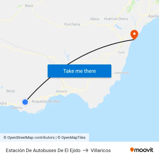 Estación De Autobuses De El Ejido to Villaricos map