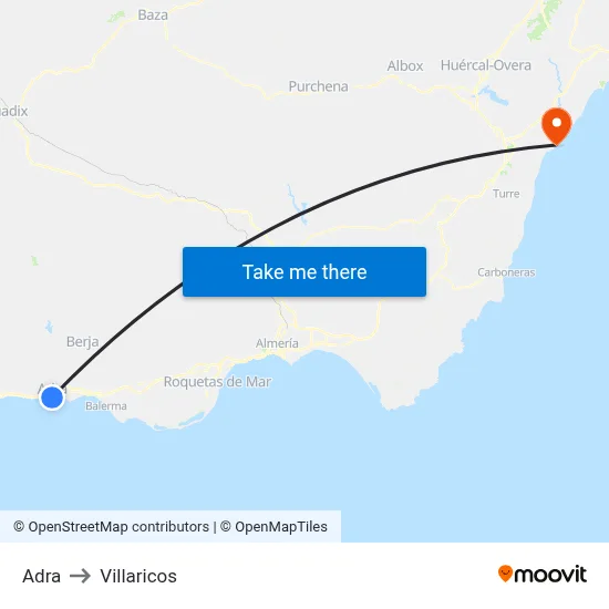 Adra to Villaricos map