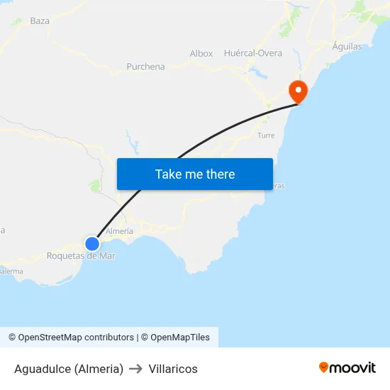 Aguadulce (Almeria) to Villaricos map
