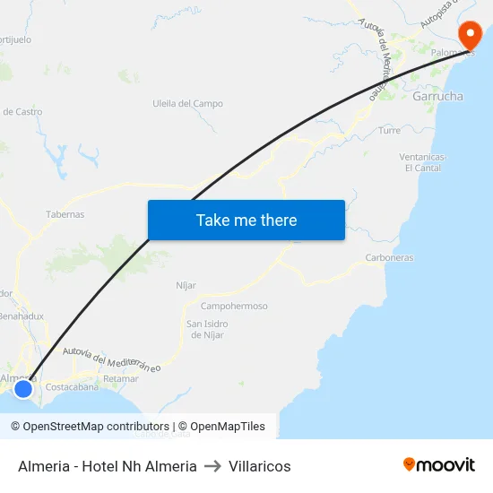 Almeria - Hotel Nh Almeria to Villaricos map
