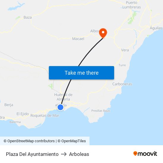 Plaza Del Ayuntamiento to Arboleas map