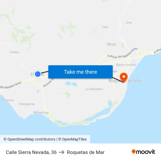 Calle Sierra Nevada, 36 to Roquetas de Mar map