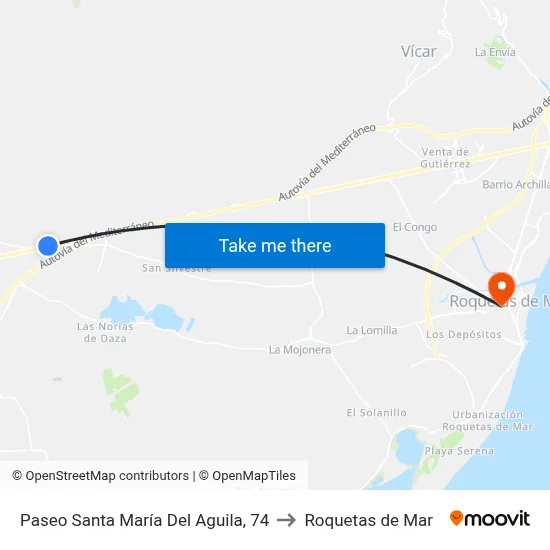 Paseo Santa María Del Aguila, 74 to Roquetas de Mar map