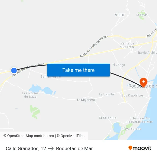 Calle Granados, 12 to Roquetas de Mar map