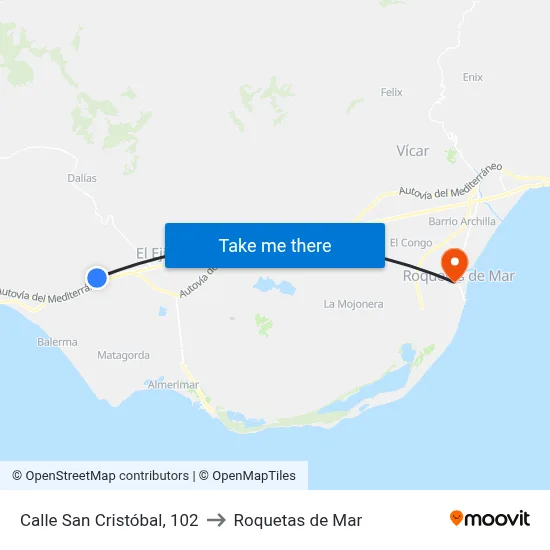 Calle San Cristóbal, 102 to Roquetas de Mar map