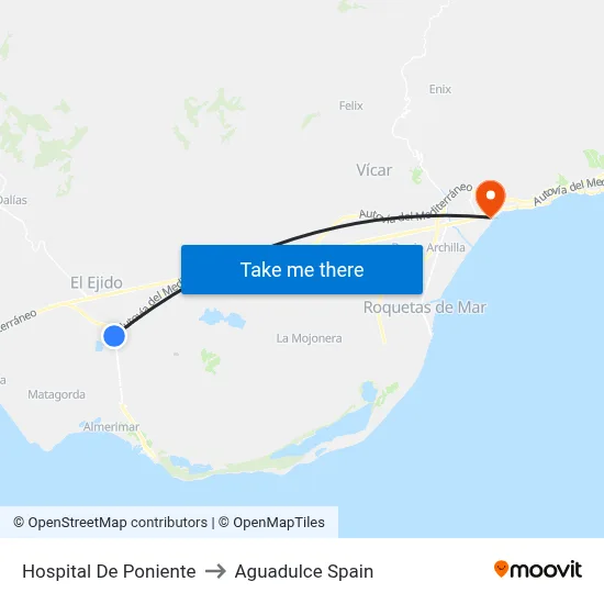 Hospital De Poniente to Aguadulce Spain map