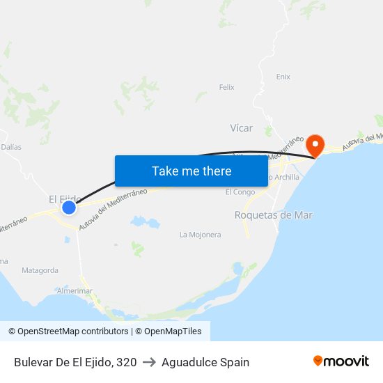 Bulevar De El Ejido, 320 to Aguadulce Spain map
