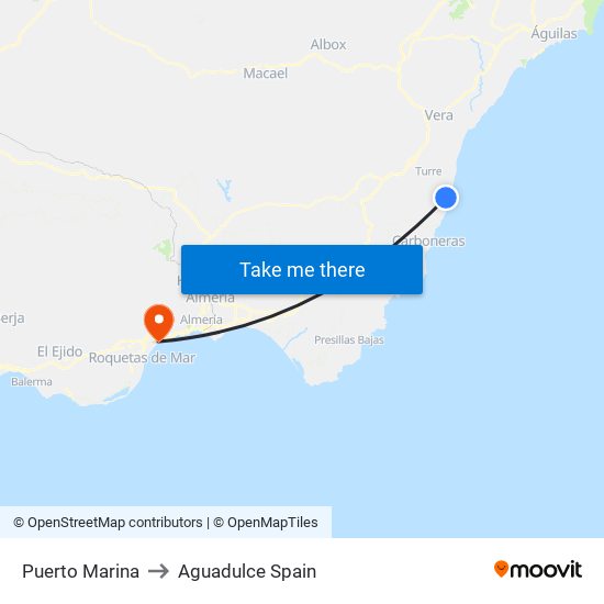 Puerto Marina to Aguadulce Spain map