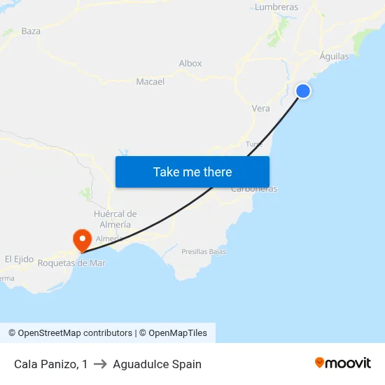 Cala Panizo, 1 to Aguadulce Spain map
