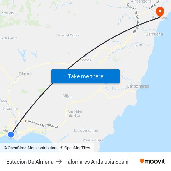 Estación De Almería to Palomares Andalusia Spain map