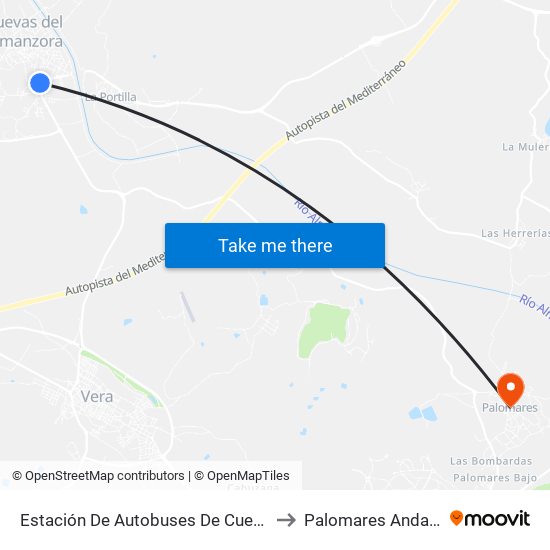 Estación De Autobuses De Cuevas Del Almanzora to Palomares Andalusia Spain map