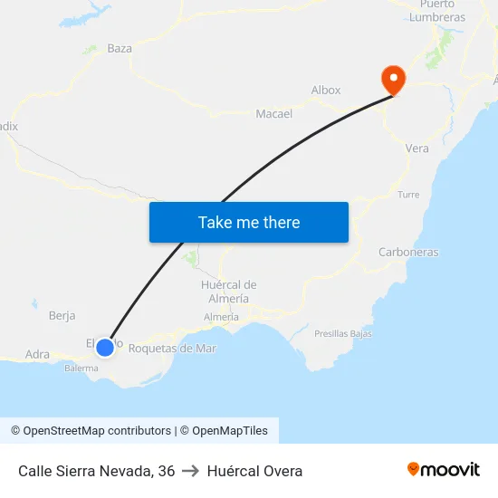 Calle Sierra Nevada, 36 to Huércal Overa map