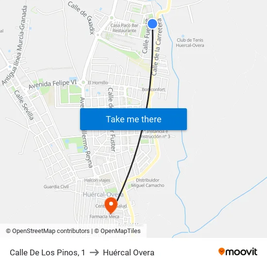Calle De Los Pinos, 1 to Huércal Overa map