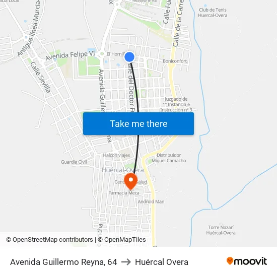 Avenida Guillermo Reyna, 64 to Huércal Overa map