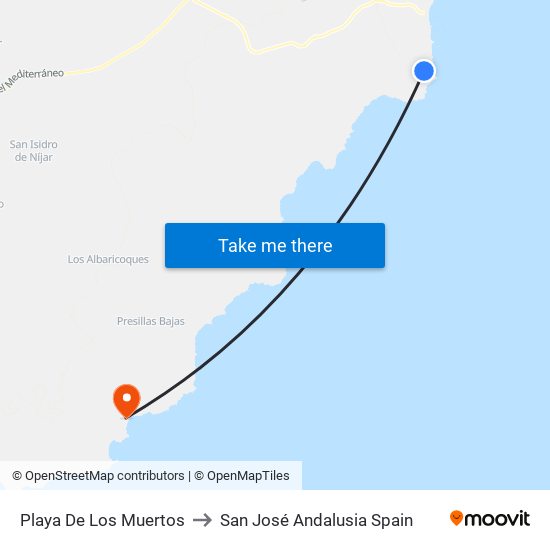 Playa De Los Muertos to San José Andalusia Spain map