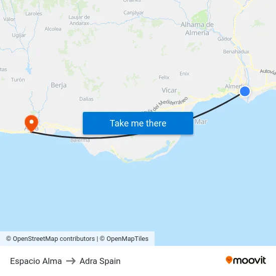 Espacio Alma to Adra Spain map