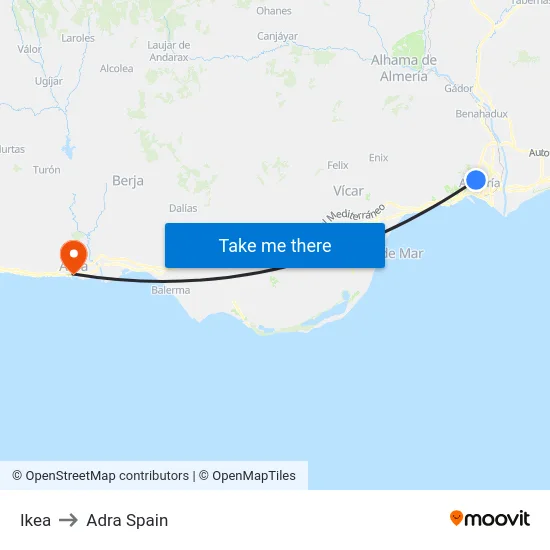 Ikea to Adra Spain map