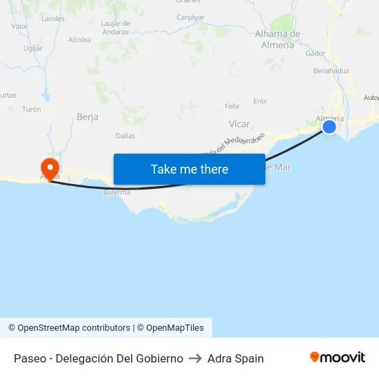 Paseo - Delegación Del Gobierno to Adra Spain map