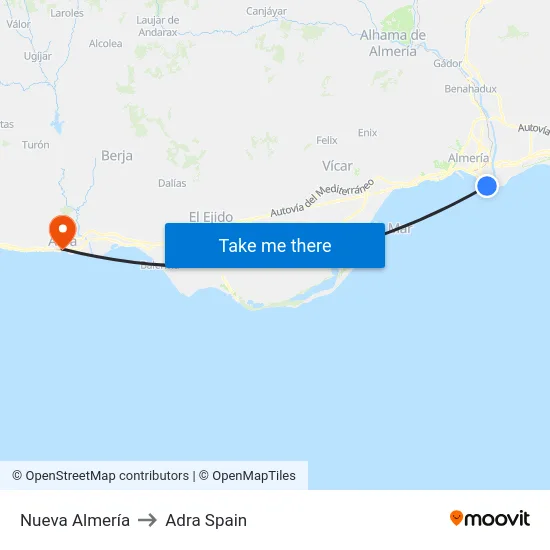 Nueva Almería to Adra Spain map