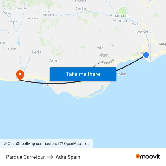 Parque Carrefour to Adra Spain map