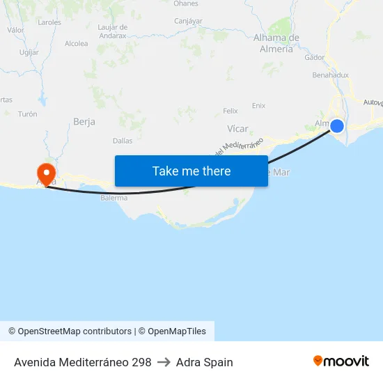 Avenida Mediterráneo 298 to Adra Spain map