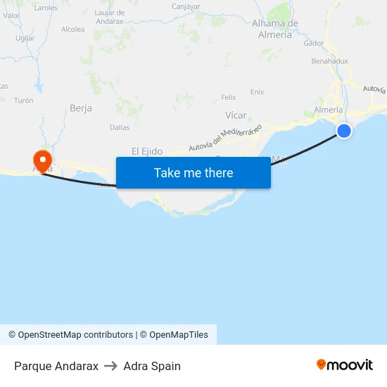 Parque Andarax to Adra Spain map