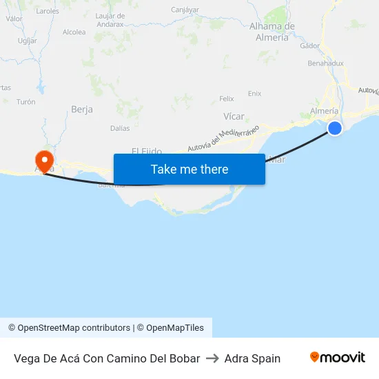 Vega De Acá Con Camino Del Bobar to Adra Spain map